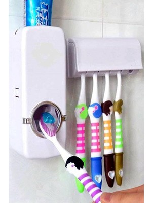 Mey İthalat Mobee Otamatik Diş Macunu Sıkacağı ve 5 Adet Diş Fırçalığı Macun Sıkacak Diş Fırçası Banyo Askı Seti