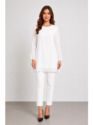 Bihan Store Kadın Şifon Uzun Kollu Tunik Bluz Y26-30392 - Ekru