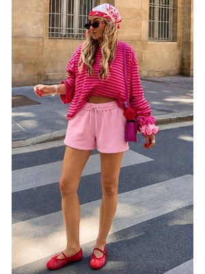 Madmext Pembe Yüksek Bel Rahat Kesim Kadın Şort MG2895