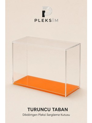 Ulusoypleksi 20X15X10 cm Dikdörtgen Diecast Araç Sergileme Kutusu Şeffaf Pleksi Akrilik Display Box Toz Korumalı Turuncu Taban