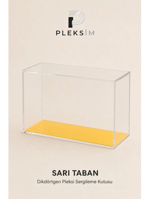 Ulusoypleksi 30X20X15 cm Dikdörtgen Şeffaf Pleksi Sergileme Kutusu Premium Akrilik Toz Korumalı Display Box Sarı Taban