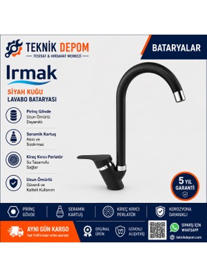 Irmak Banyo Bataryası Siyah Delta Kuğu Lavabo Batarya Duş Musluğu Pirinç Gövde Delta Kol