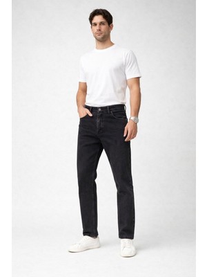 Oray Store Erkek Taşlama Siyah Boyfriend Jean Pantolon Rahat Kalıp Günlük Denim