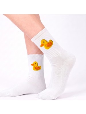 Neşeli Çoraplar Beyaz Ördek Aksesuarlı Unisex Çorap