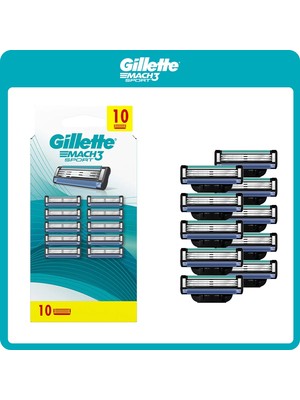 Gillette Mach3 Sport Yedek Tıraş Bıçağı 10 Adet Ergonomik Tasarım ile Rahat Tıraş Deneyimi
