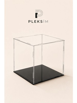 Ulusoypleksi 50X50X50 cm Takı Sergileme Kutusu Şeffaf Pleksi Akrilik Display Box Mücevher Vitrini Siyah Taban