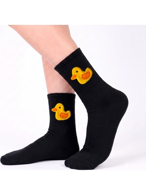Neşeli Çoraplar Siyah Ördek Aksesuarlı Unisex Çorap