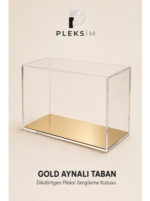 Ulusoypleksi 30X20X15 cm Dikdörtgen Takı Sergileme Kutusu Şeffaf Pleksi Akrilik Display Box Mücevher Vitrini Gold Aynalı Taban