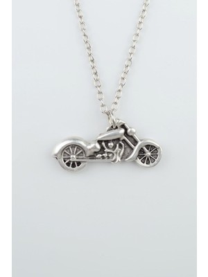 IDR Chopper Motor Gümüş Kaplama Düz Zincir Kolye