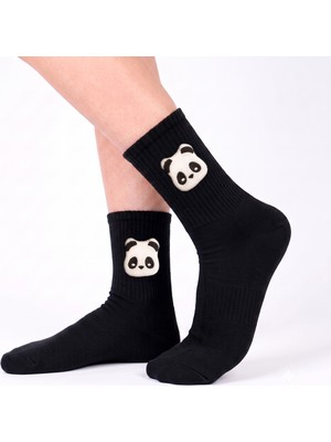 Neşeli Çoraplar Siyah Pandacık Aksesuarlı Unisex Çorap
