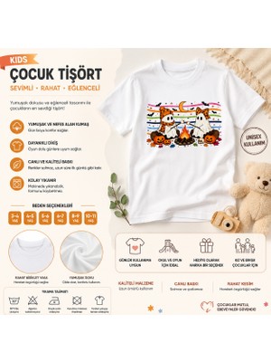 Tişört Kodu Kamp Ateşi Hayaletler Çocuk Tişörtü – Cadılar Bayramı Temalı Eğlenceli Baskılı Çocuk Tişörtü