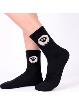 Neşeli Çoraplar Siyah Kuzucuk Aksesuarlı Unisex Çorap