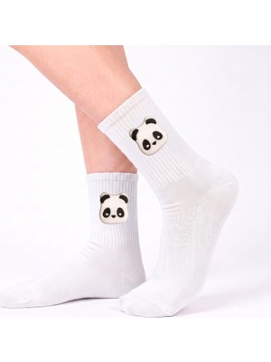 Neşeli Çoraplar Beyaz Pandacık Aksesuarlı Unisex Çorap