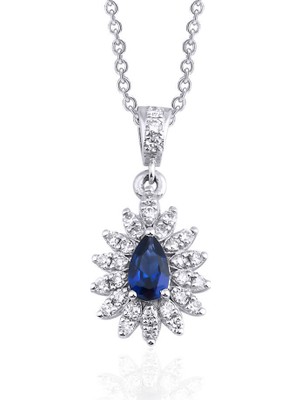 Rim Pırlanta 0.45 Karat Laboratuvar Pırlantalı Safir Kolye - Hrd Sertifikalı