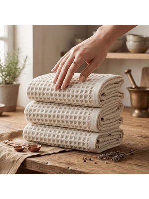 Como Home 3’lü Natural Waffle El ve Mutfak Havlusu %100 Pamuk 40X80 cm 150 gr