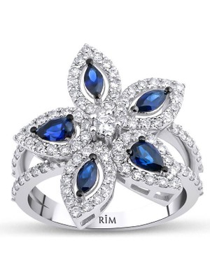Rim Pırlanta 1.50 Karat Laboratuvar Pırlanta Fantezi Safir Yüzük - Hrd Sertifikalı