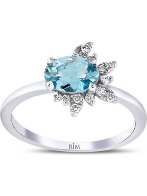 Rim Pırlanta 1.00 Karat Laboratuvar Pırlanta Mavi Topaz Yüzük - Hrd Sertifikalı