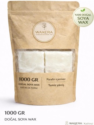 Waxera %100 Doğal Soya Wax 1000 gr – Blok Form | Parafin Içermez | Temiz Yanış | Mum Yapımı Için Ideal