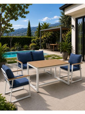 BBB Berlin 2+1+1+Sehpa Masalı Bahçe Balkon Oturma Grubu Mobilyası Alüminyum Teak