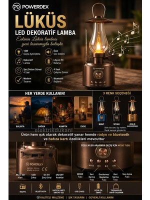 Powerdex Gaz Lambası Modelli Radyolu Şarjlı Lüküs Dekoratif Lamba 10W Amber Işık