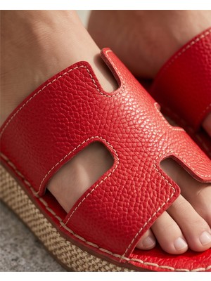 Futsi Shoes Lagoon Kırmızı Hakiki Deri Hasır Taban Kadın Terlik