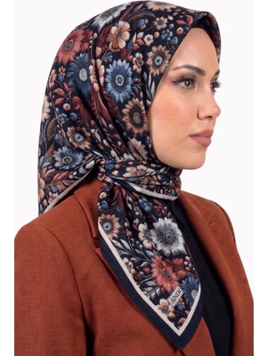 Hadiora Kadın Lacivert Vintage Çiçek Desenli Dikişli Yazma