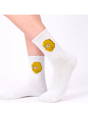 Neşeli Çoraplar Beyaz Lisa Aksesuarlı Unisex Çorap