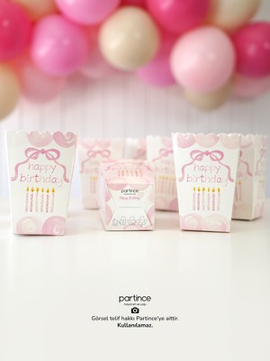 Partince 8 Adet Pembe Happy Birthday Fiyonk Mum Tema Popcorn Mısır Kutusu