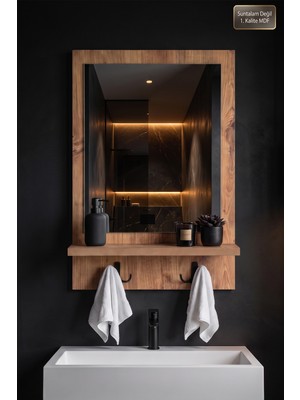 Montesev Antik Ahşap Dekoratif Ayna Raflı Askılıklı Banyo Oda Lavabo Wc Dresuar Koridor Konsol Mutfak Makyaj Aynası Düz