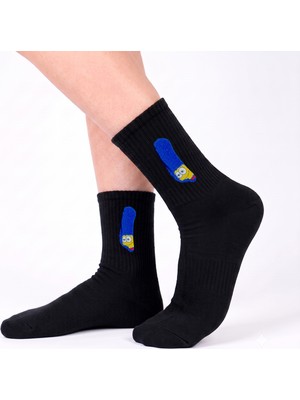 Neşeli Çoraplar Siyah Marge Aksesuarlı Unisex Çorap