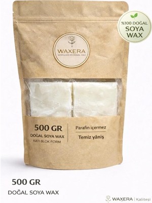 Waxera %100 Doğal Soya Wax 500 gr – Blok Form | Parafin Içermez | Temiz Yanış | Mum Yapımı Için Ideal