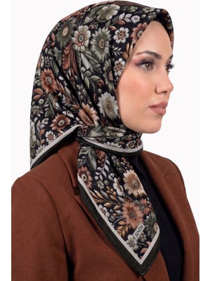 Hadiora Kadın Haki Vintage Çiçek Desenli Dikişli Yazma