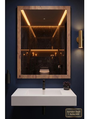 Montesev Antik Ahşap Dik Dekoratif Ayna Banyo Oda Lavabo Wc Dresuar Koridor Konsol Mutfak Makyaj Boy Aynası (76X54)