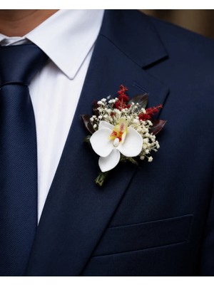 Jujü Atölye Beyaz Orkide ve Kurutulmuş Çiçekli Damat Yaka Çiçeği,smokin ve Takım Elbise Için Orkide Tasarım Damat Yaka Çiçeği