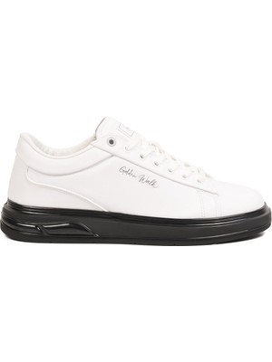 Walkway Beyaz-Siyah Dokulu Erkek Sneaker Siyah Kalın Taban Günlük Ayakkabı Dashor M