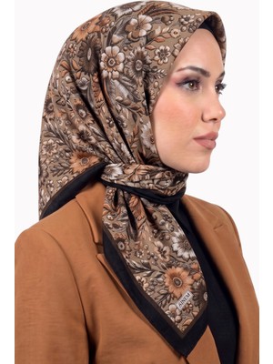 Hadiora Kadın Siyah Kahve Vintage Çiçek Desenli Dikişli Yazma