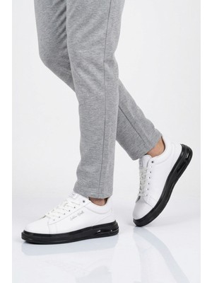 Walkway Erkek Beyaz-Siyah Bağcıklı Kalın Taban Erkek Casual Ayakkabı Sneaker 8078 Dashor M