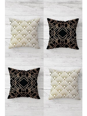 Mey İthalat Pelangi Gold Geometrik Çizgili Kombin Gizli Fermuarlı Kırlent Kılıfı Koltuk Yastık Kılıfı TAKIM(4ADET), Gold-Siyah-Beyaz 45 x 45