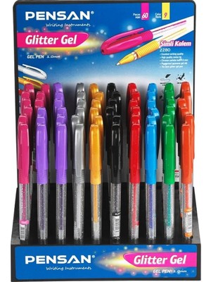 Pensan Simli Kalem Glitter Renkli Pvc 60’lı Stand
