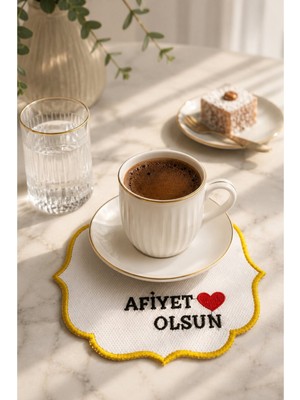 Teksev Nakış Işlemeli Gold 6'lı Kahve Yanı Sunum Peçetesi Çeyizlik Kahve Altı Sunum Peçetesi Zelmira