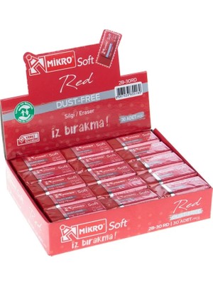 Şahin Kırtasiye Mikro Silgi 2B-30RD Kırmızı Soft 30'lu Paket