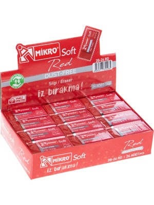 Şahin Kırtasiye Mikro Silgi 2B-24RD Kırmızı Soft - 24'lü Paket