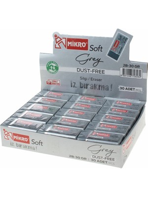 Şahin Kırtasiye Mikro Silgi 2B-30GR Grey Soft 30'lu Paket