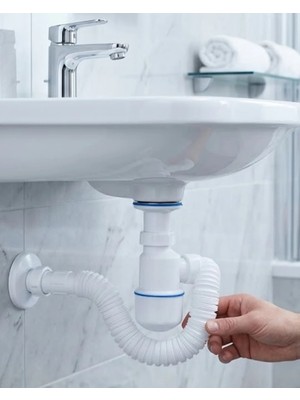 Meks Lavabo Gider Borusu Esnek Hortumlu Sifon Seti Koku Önleyici Dayanıklı Tasarım
