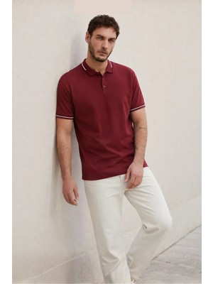 Madmext Bordo Polo Yaka Erkek Tişört 6113