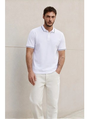 Madmext Beyaz Polo Yaka Erkek Tişört 6113