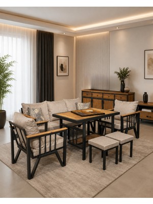 Lexus Metal Bahçe Balkon Teras Koltuk Takımı 3+1+1+Masa+2 Adet Puf