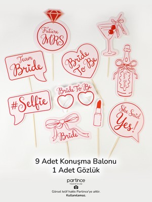 Partince 9 Adet Bride To Be Konuşma Balonu 1 Adet Bride To Be Gözlük 10 Parça Pembe Kırmızı Bekarlığa Veda Parti Seti