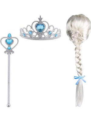 Mey İthalat Çocuk Frozen Elsa Örgülü Peruk Taç Sopa, Tek Ebat, SMR-E003-D216-E186AVNMUSTRAN, Sarı