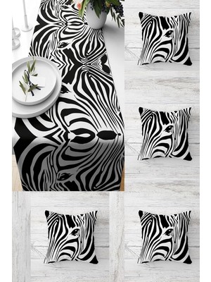 Mey İthalat Pelangi Zebra Desenli Masa Değişik Ranır Modelleri Dekoratif 4'lü Kırlent Kılıfı Seti, Siyah-Beyaz 43 x 43